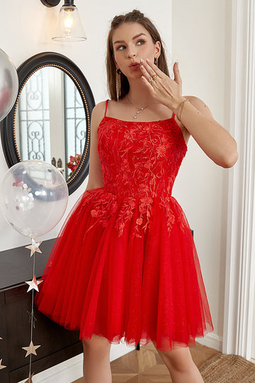 Rojo Escote A Vestido de graduación con apliques
